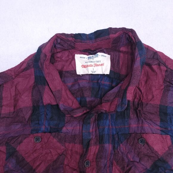 Urban Pipeline Tartan Flannel Casual Button Shirt Mens Size Large L Red Blue - Picture 1 of 10